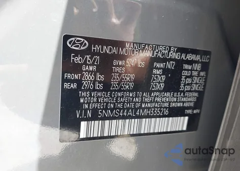 2021 Hyundai Santa Fe Limited из США, поврежденный, VIN 5NMS44AL4MH335216